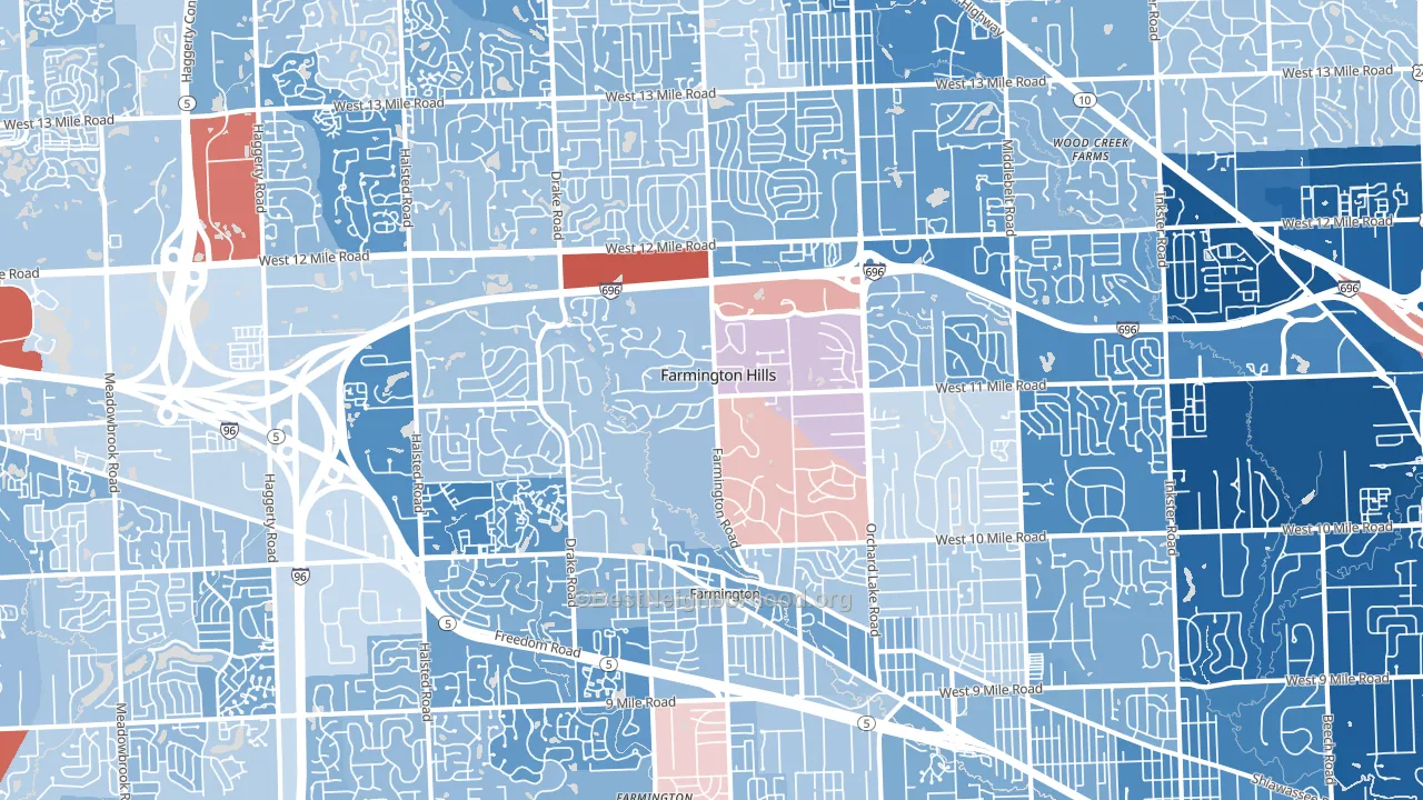Farmington Hills, MI block-group political-lean map
