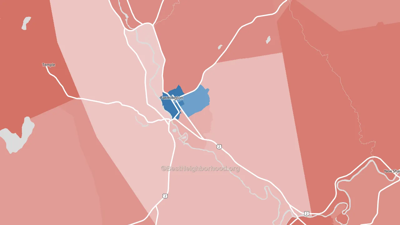 Farmington, ME block-group political-lean map