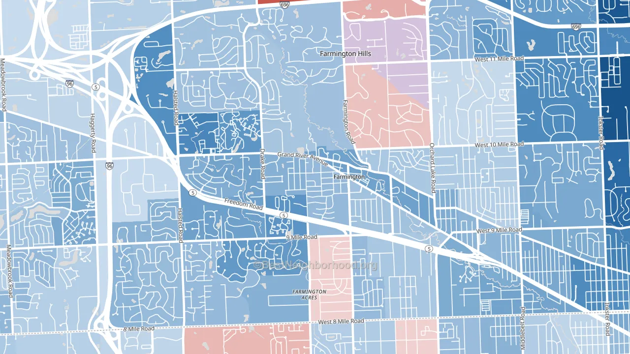 Farmington, MI block-group political-lean map