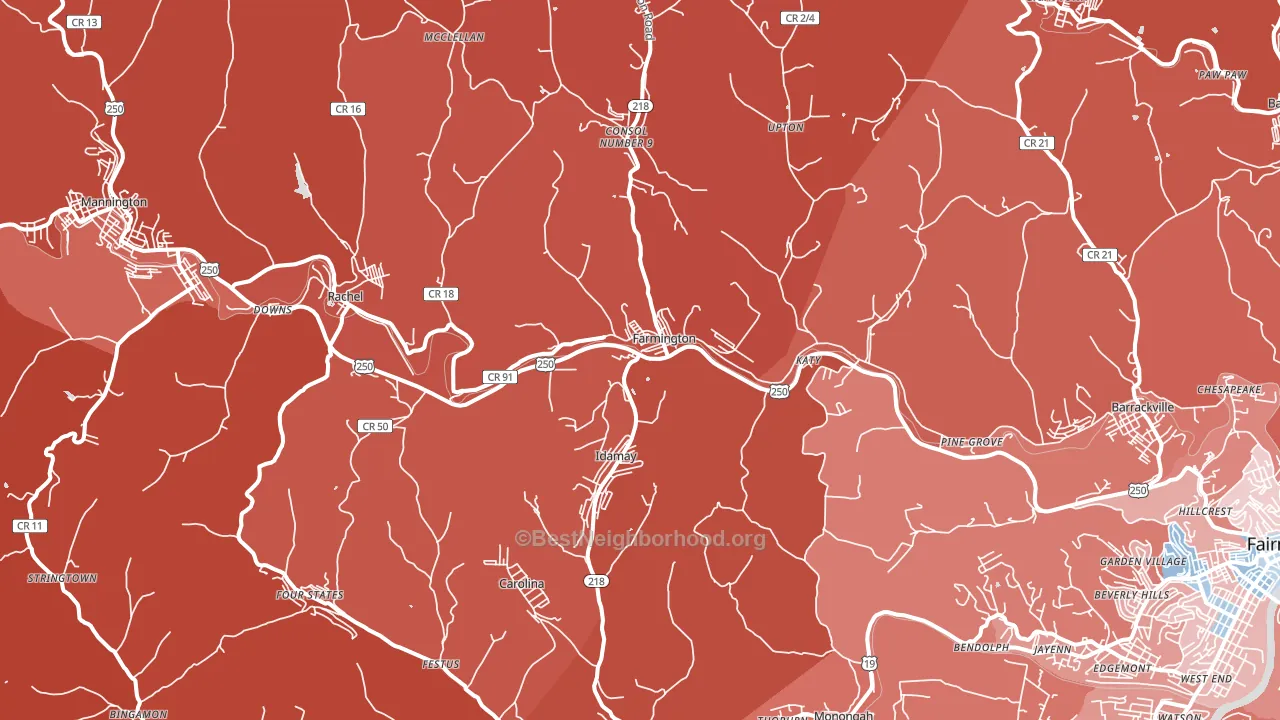Farmington, WV block-group political-lean map