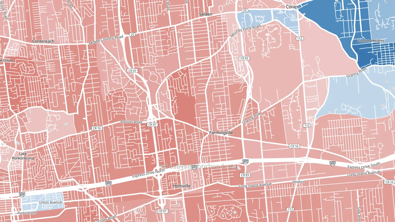 Farmingville, NY block-group political-lean map