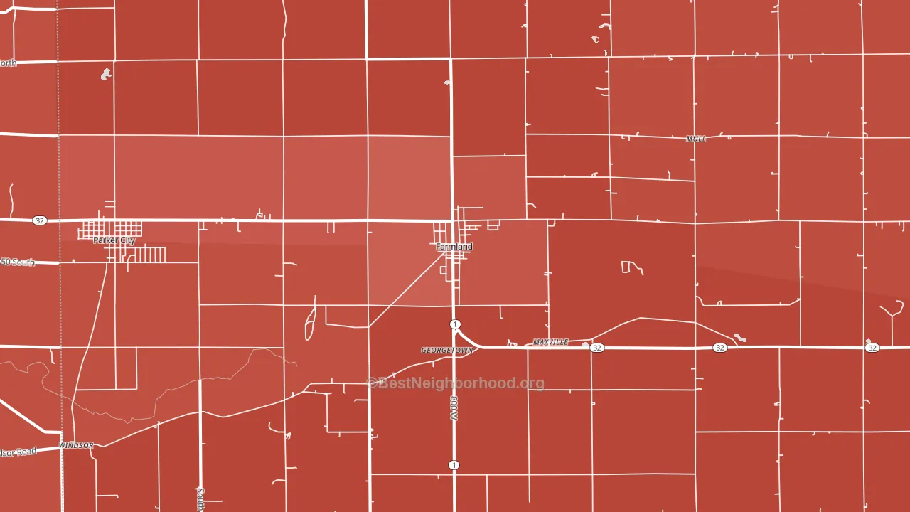 Farmland, IN block-group political-lean map