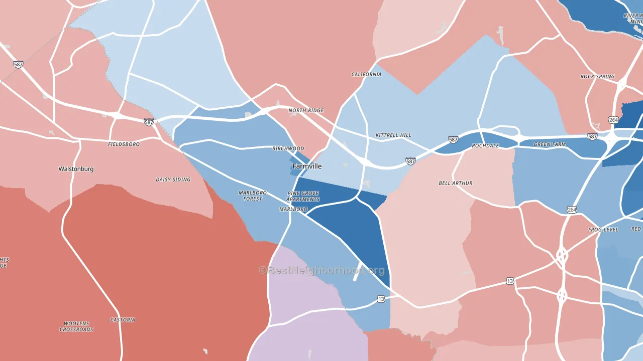 Farmville, NC block-group political-lean map