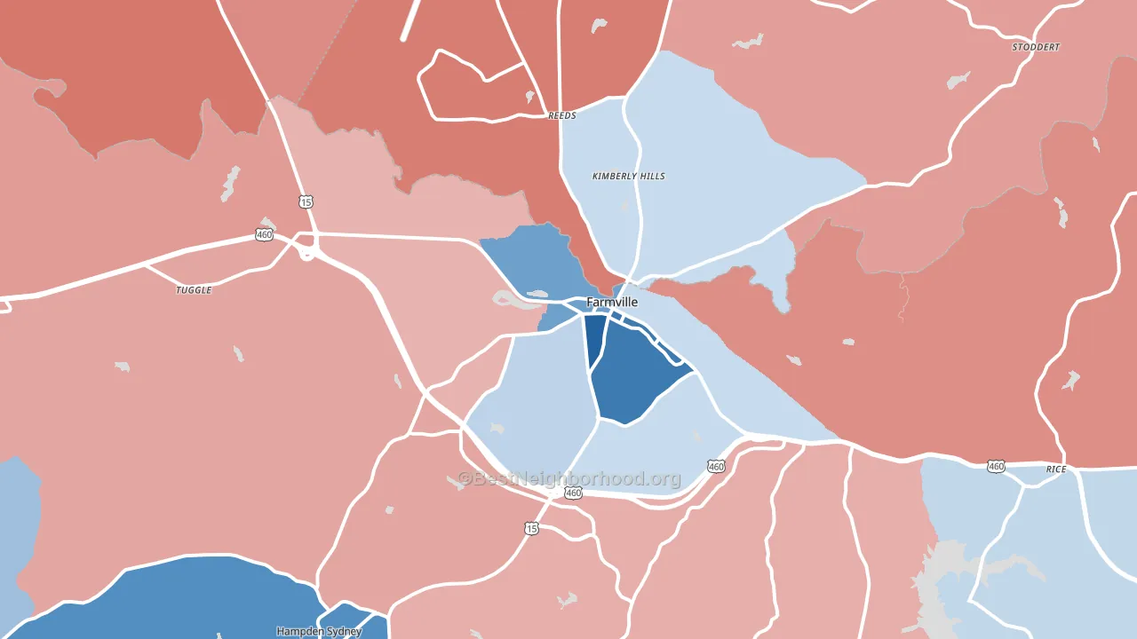 Farmville, VA block-group political-lean map