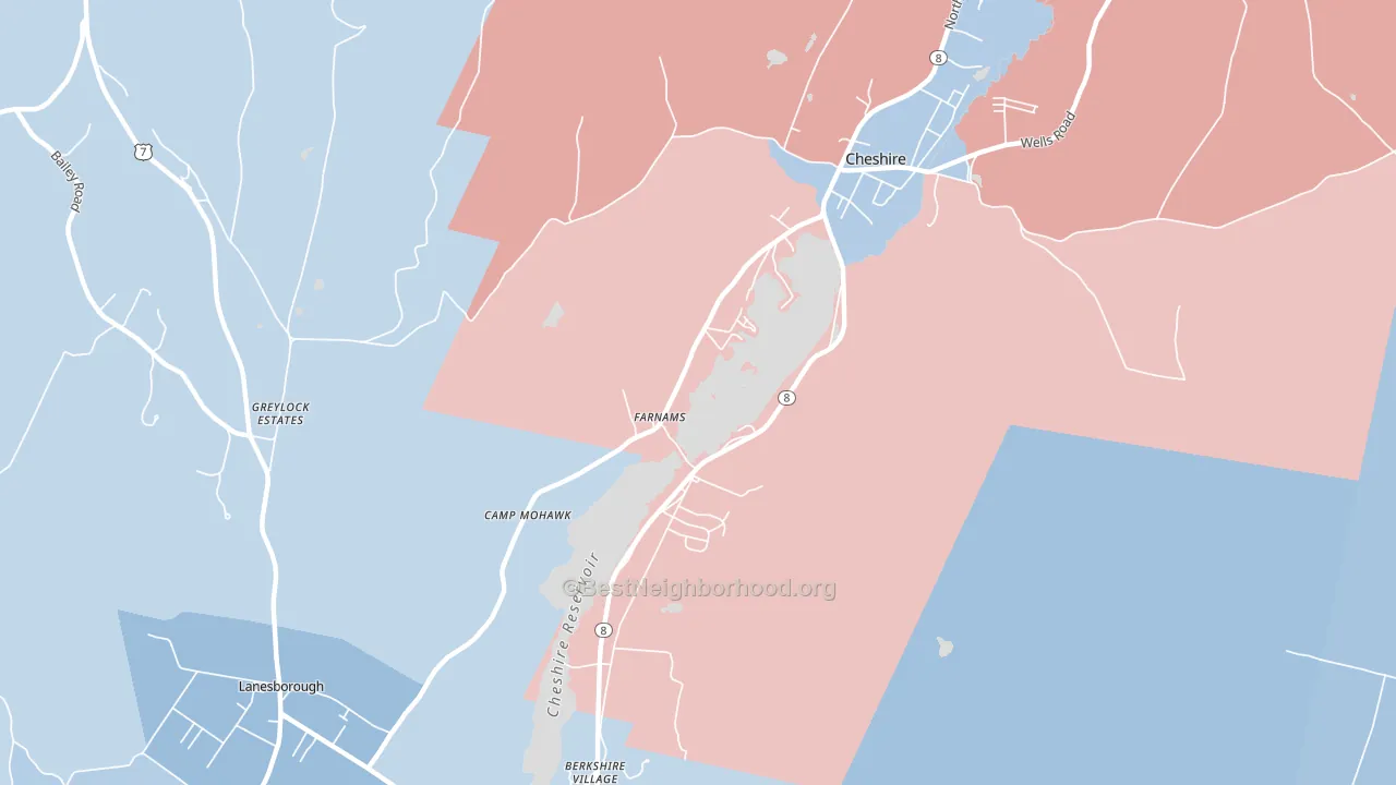 Farnams, MA block-group political-lean map