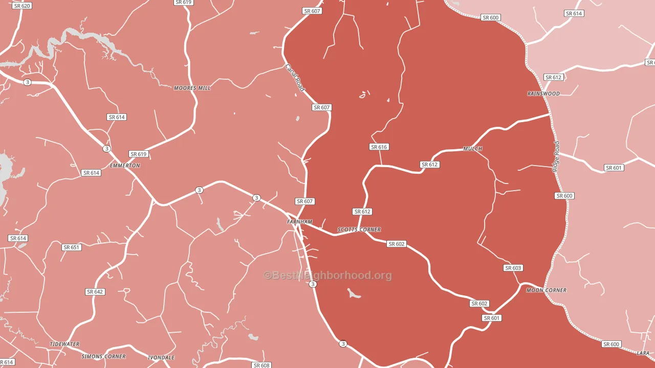 Farnham, VA block-group political-lean map