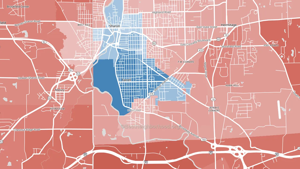 Farrell, PA block-group political-lean map