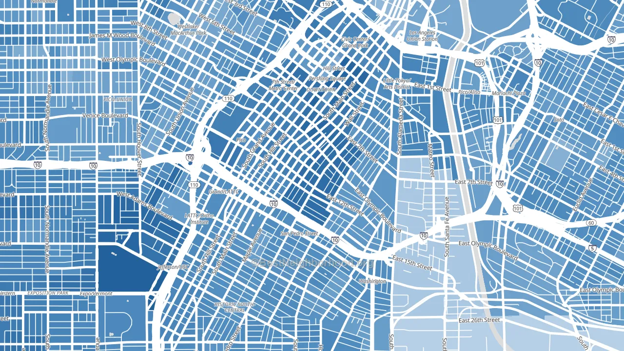 Fashion District, Los Angeles, CA block-group political-lean map