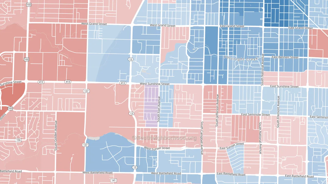 Fassnight, Springfield, MO block-group political-lean map