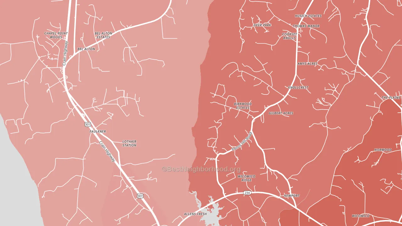 Faulkner, MD block-group political-lean map