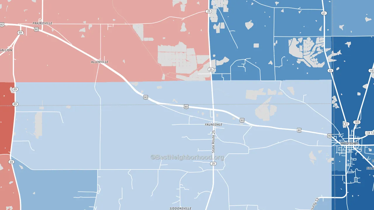 Faunsdale, AL block-group political-lean map