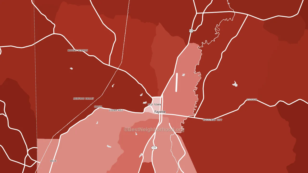 Fayette, AL block-group political-lean map