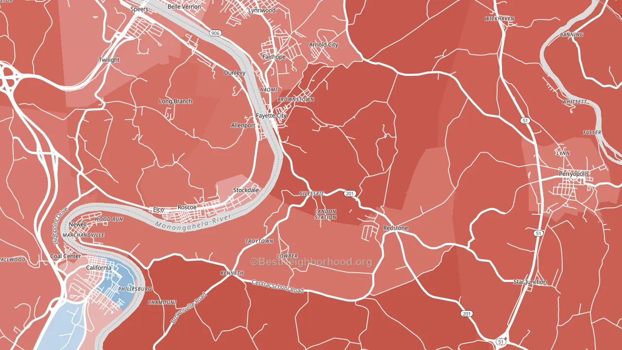 Fayette City, PA block-group political-lean map