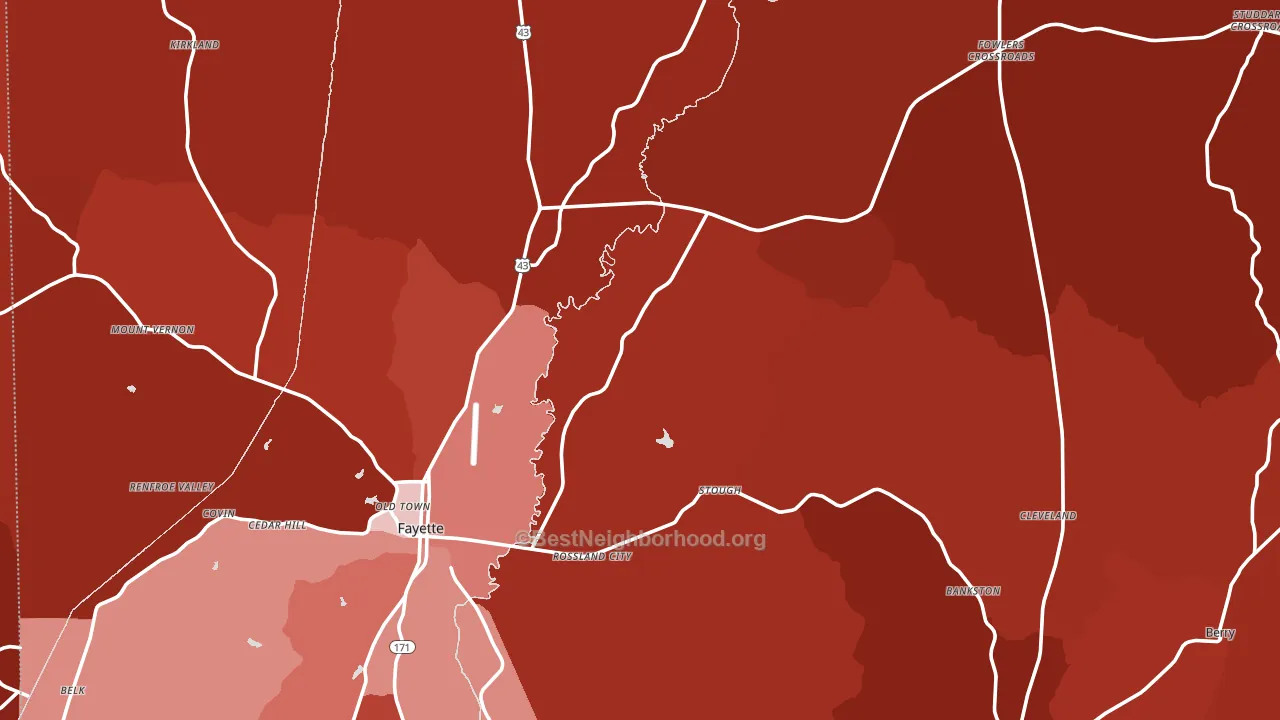 Fayette County, AL block-group political-lean map
