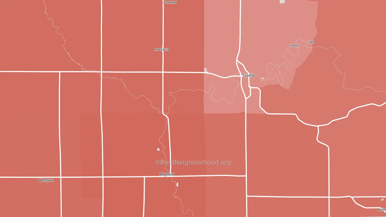 Fayette County, IA block-group political-lean map