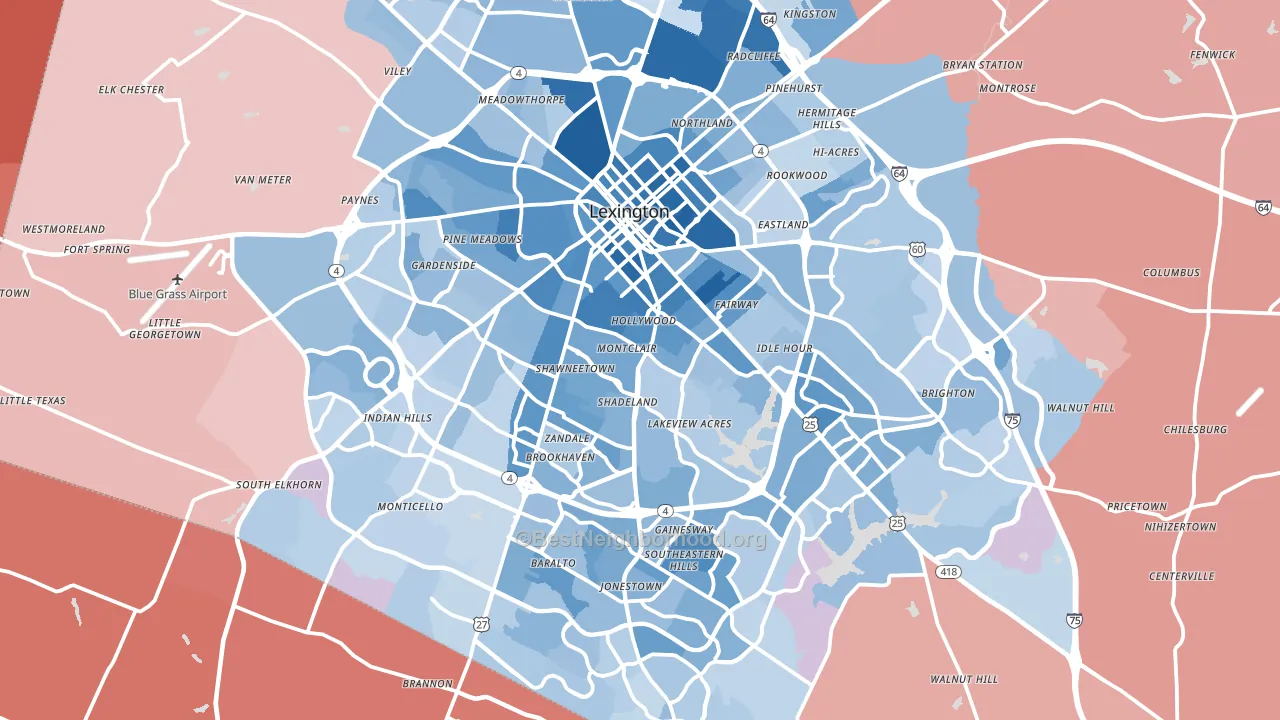 Fayette County, KY block-group political-lean map