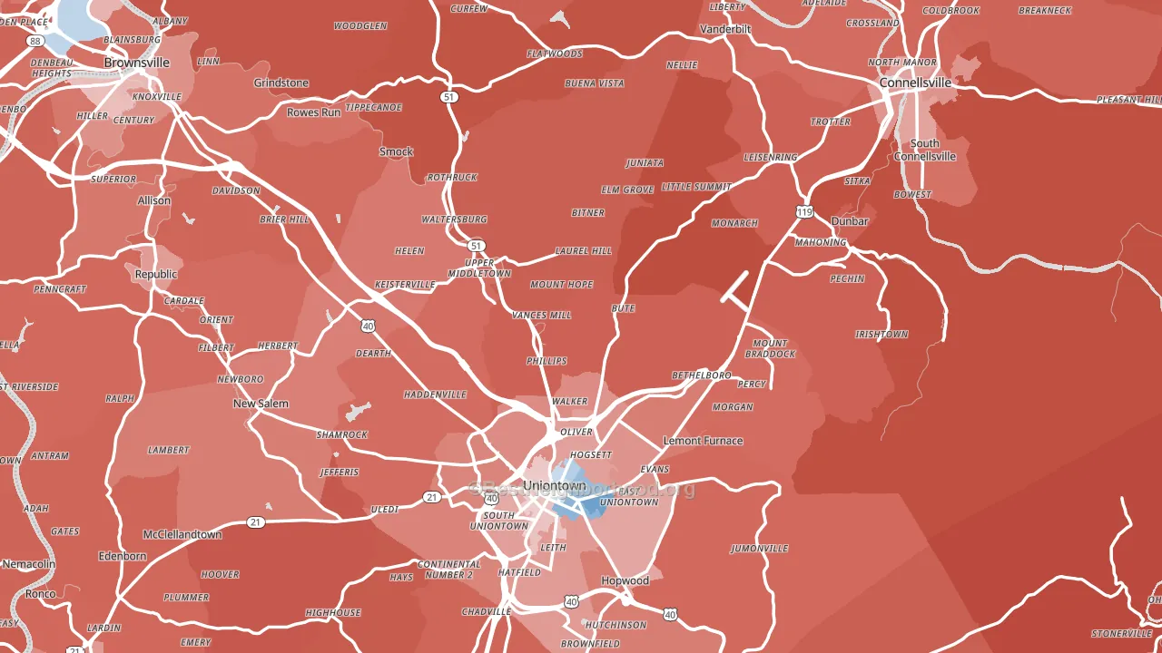 Fayette County, PA block-group political-lean map