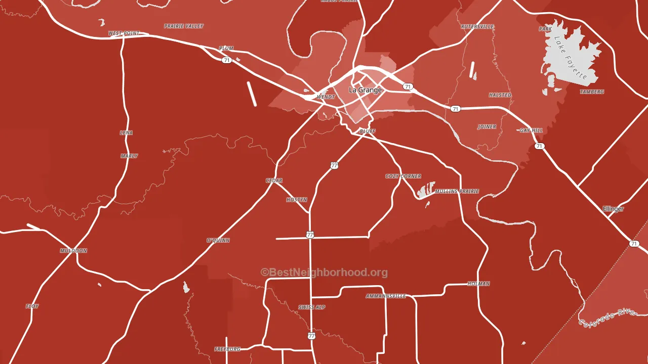 Fayette County, TX block-group political-lean map