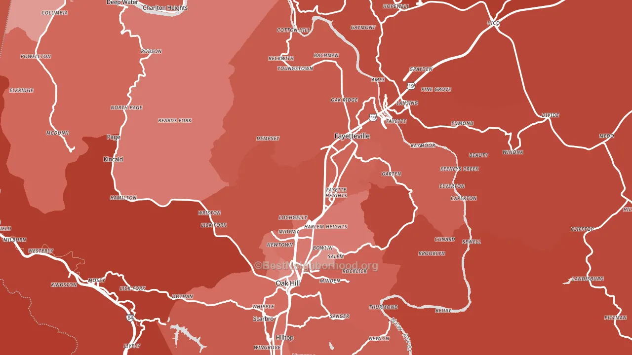 Fayette County, WV block-group political-lean map