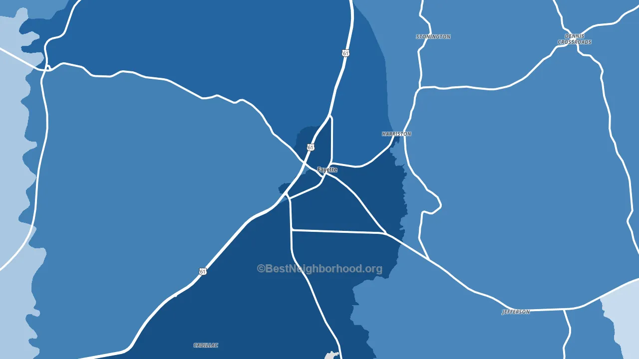 Fayette, MS block-group political-lean map