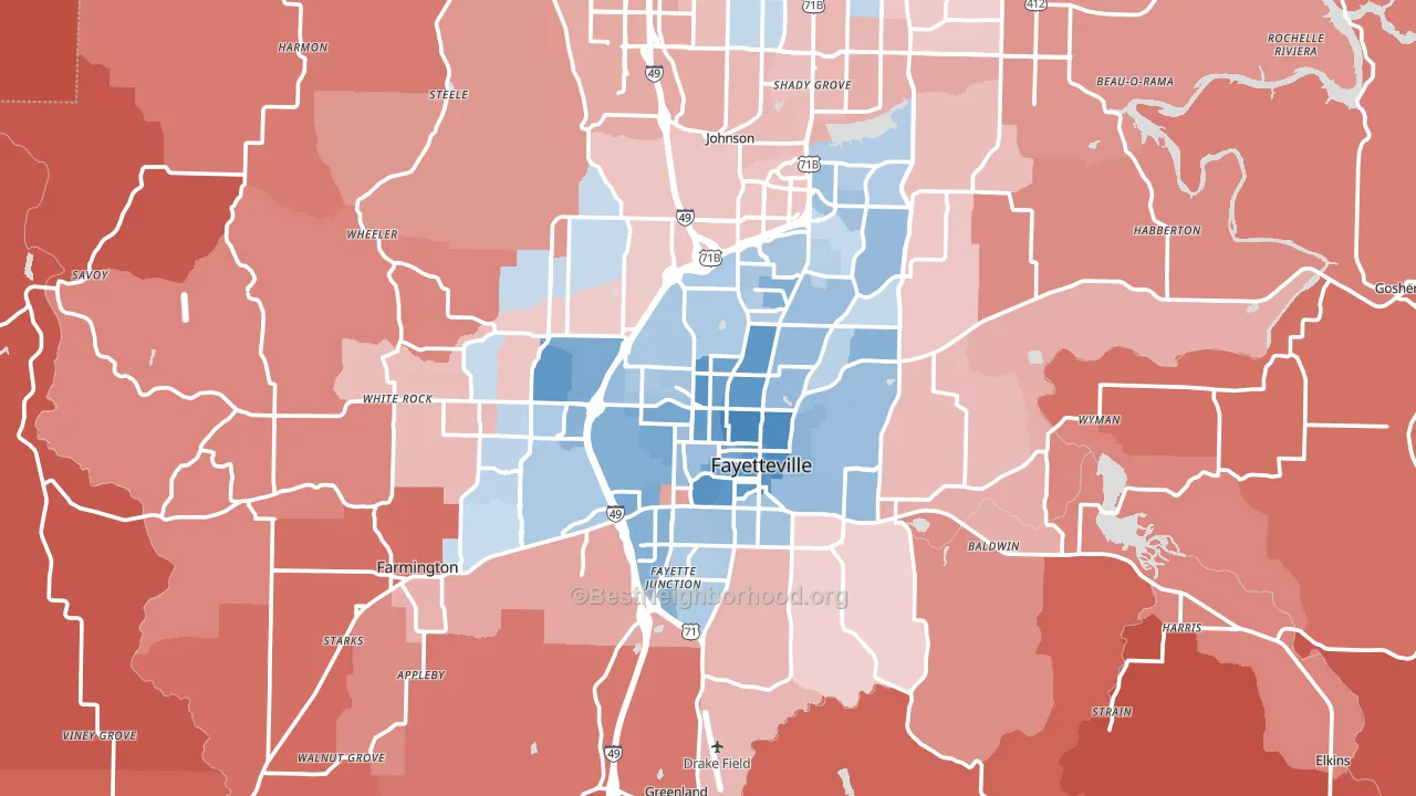 Fayetteville, AR block-group political-lean map