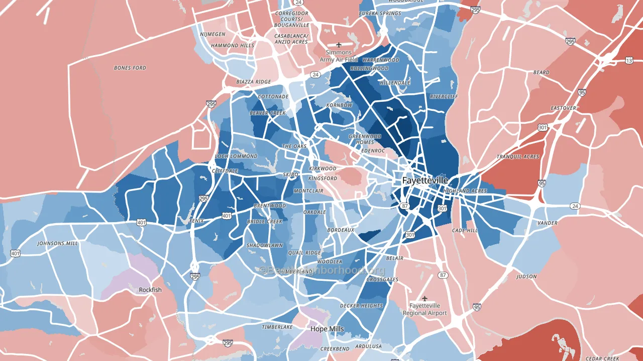 Fayetteville, NC block-group political-lean map