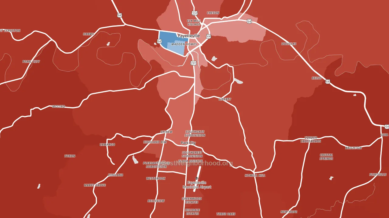 Fayetteville, TN block-group political-lean map