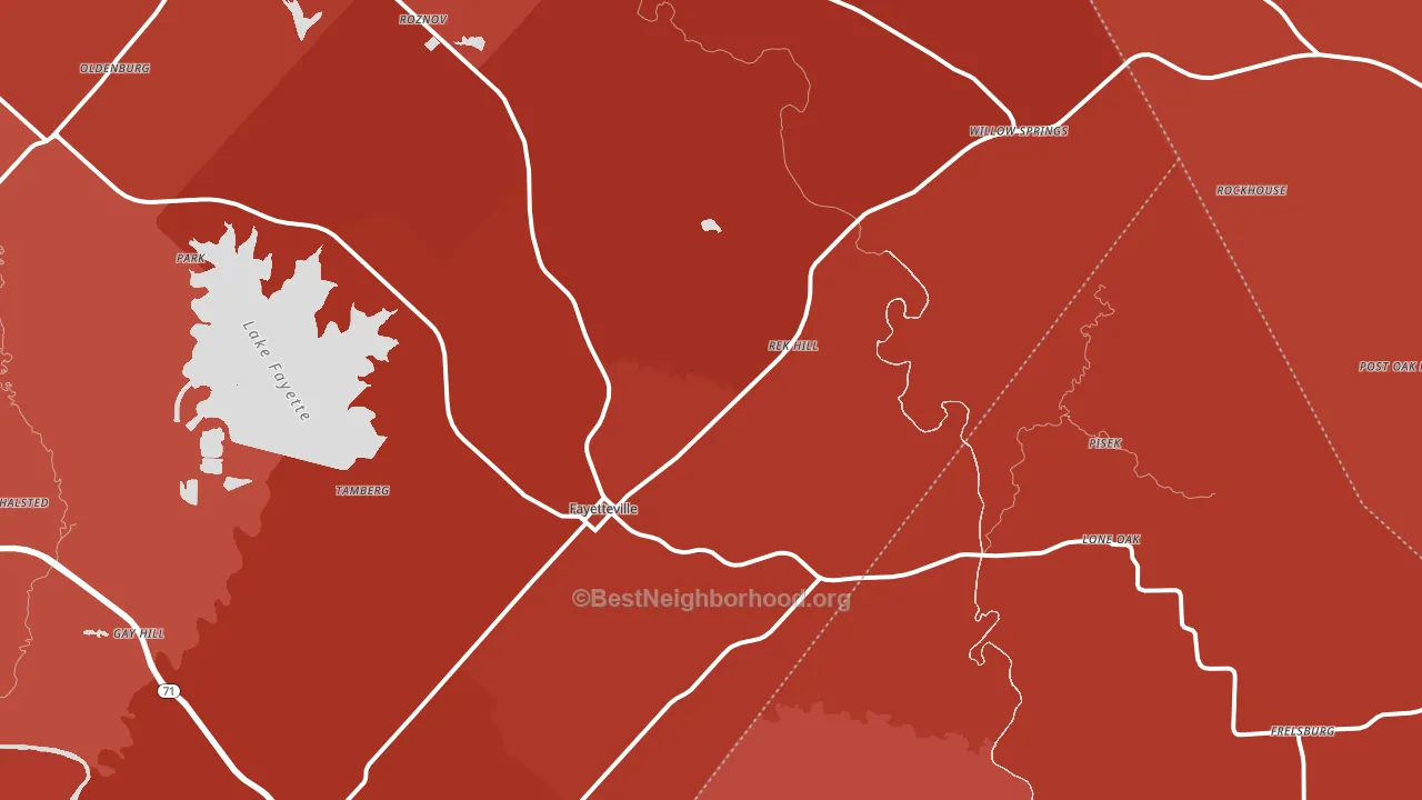 Fayetteville, TX block-group political-lean map