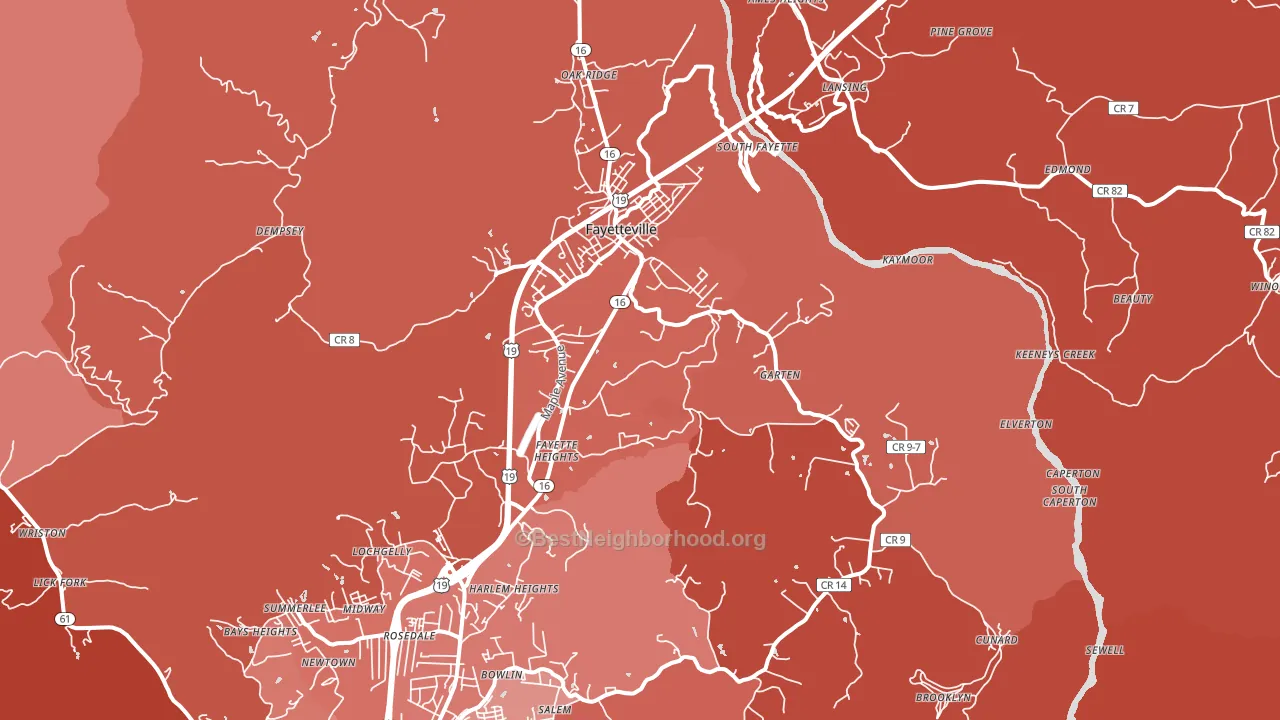 Fayetteville, WV block-group political-lean map