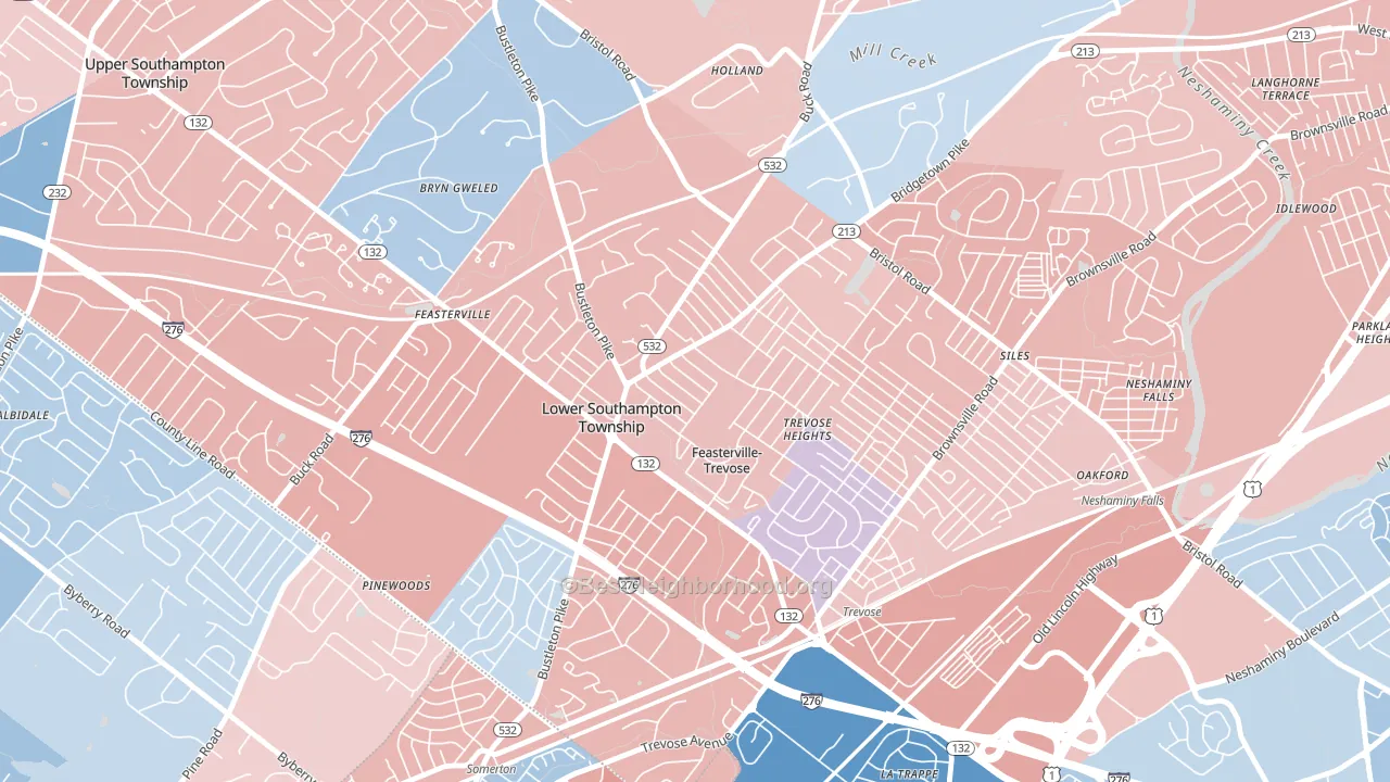 Feasterville, Feasterville-Trevose, PA block-group political-lean map
