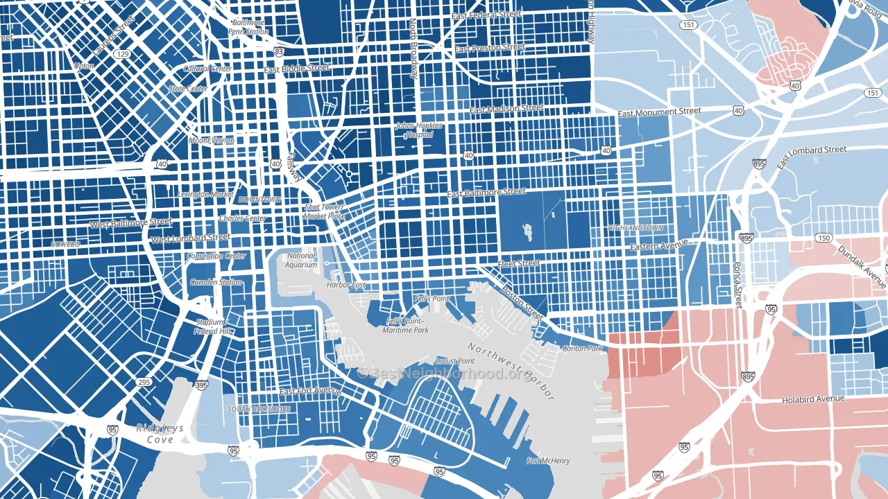 Fells Point, Baltimore, MD block-group political-lean map