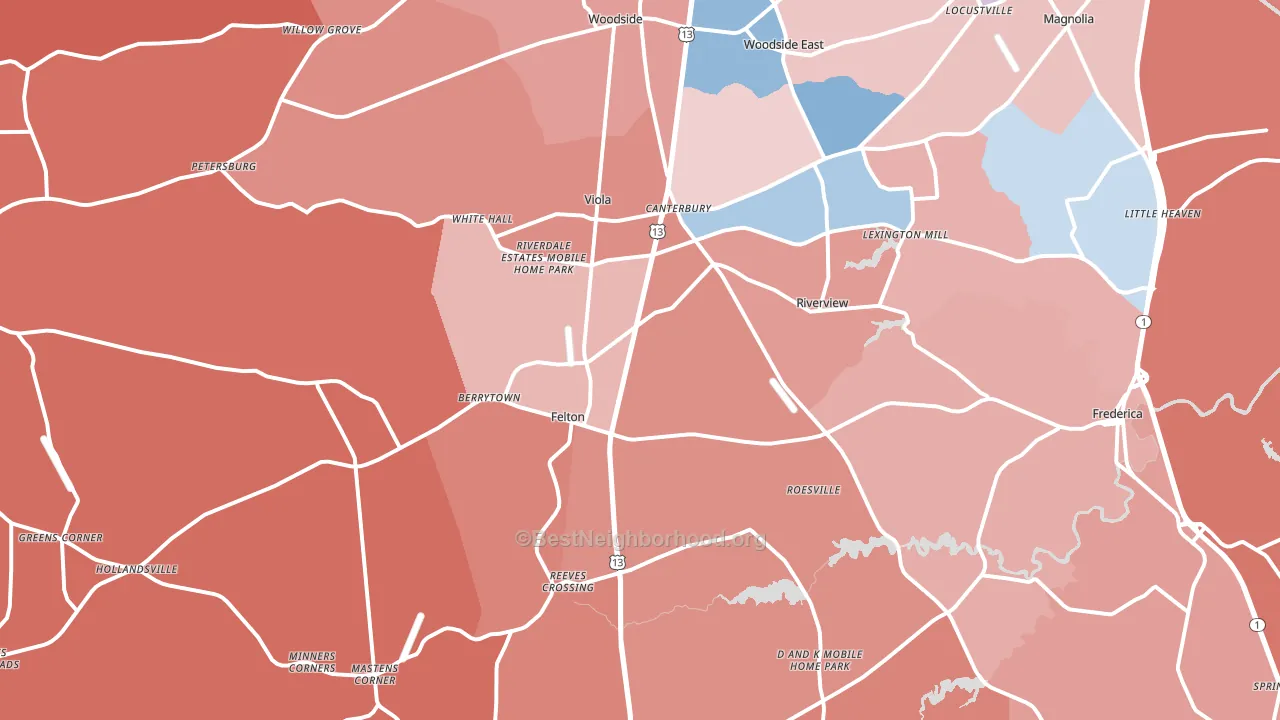 Felton, DE block-group political-lean map