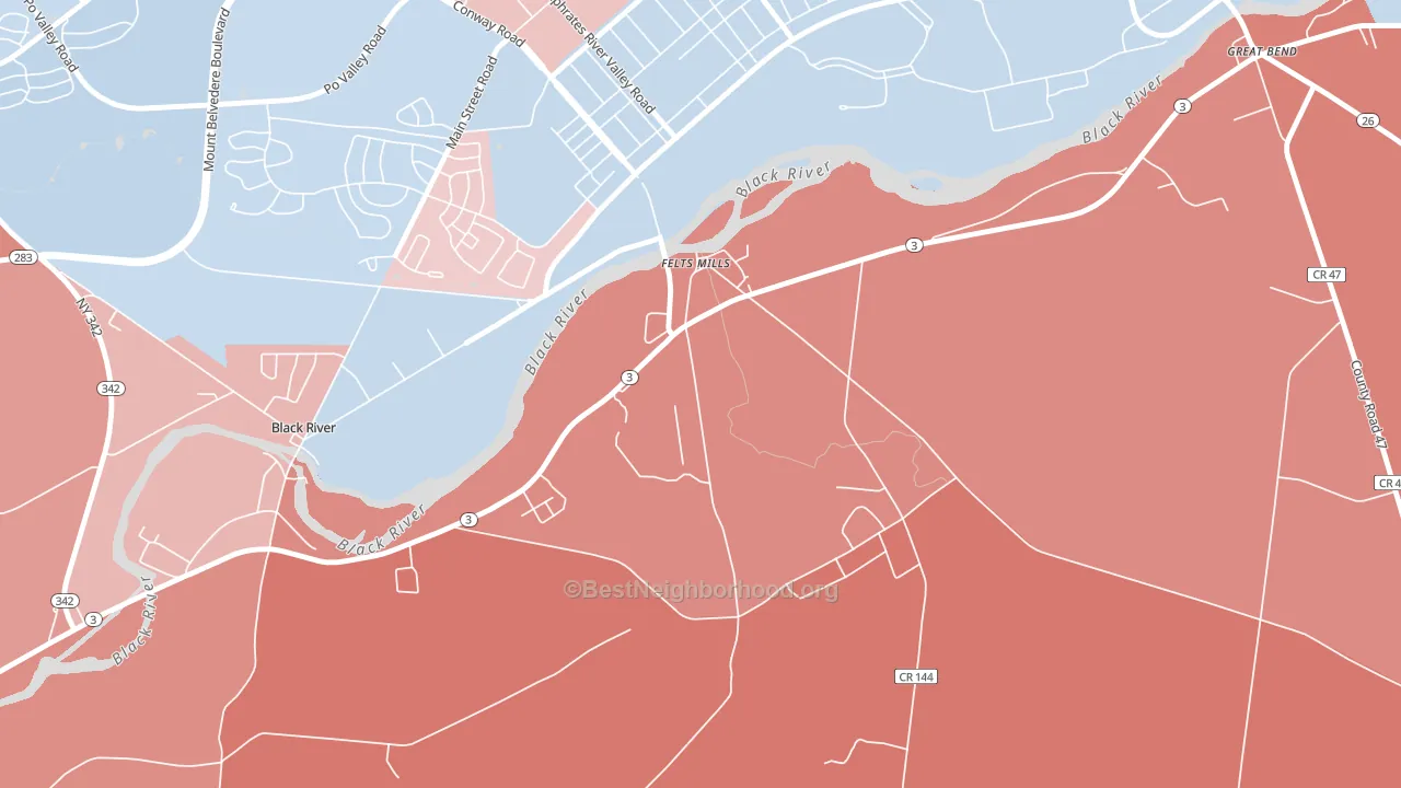 Felts Mills, NY block-group political-lean map