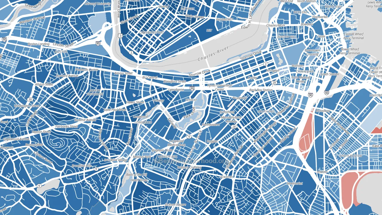 Fenway-Kenmore, Boston, MA block-group political-lean map