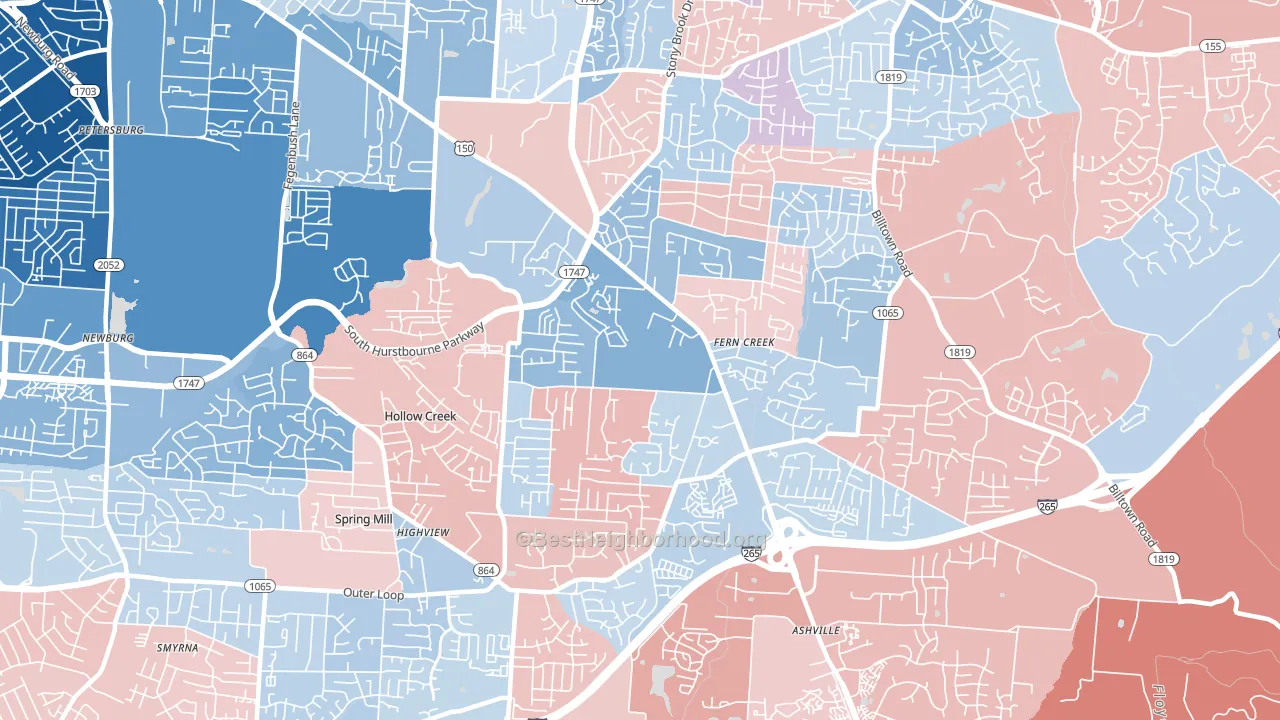 Fern Creek, Louisville, KY block-group political-lean map