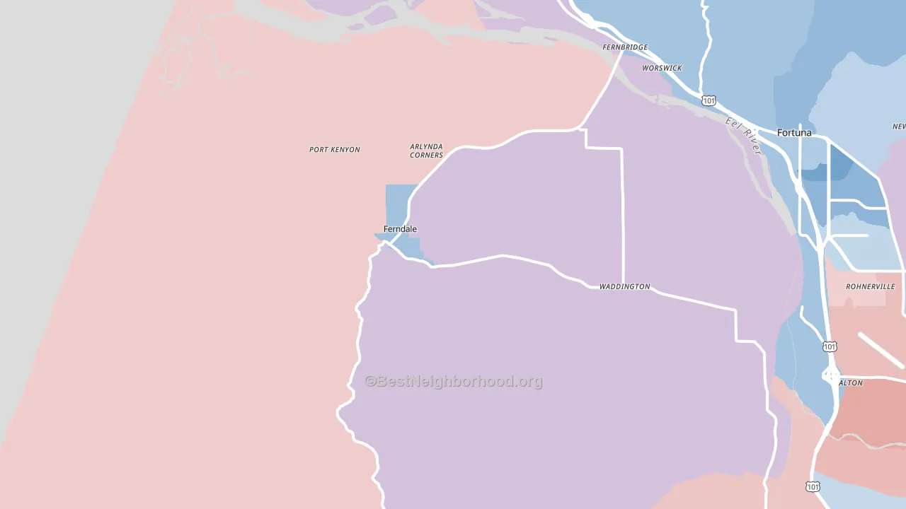 Ferndale, CA block-group political-lean map
