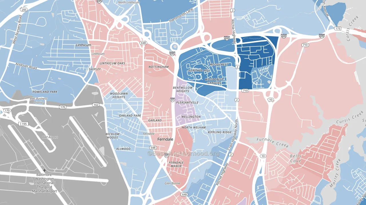 Ferndale, MD block-group political-lean map