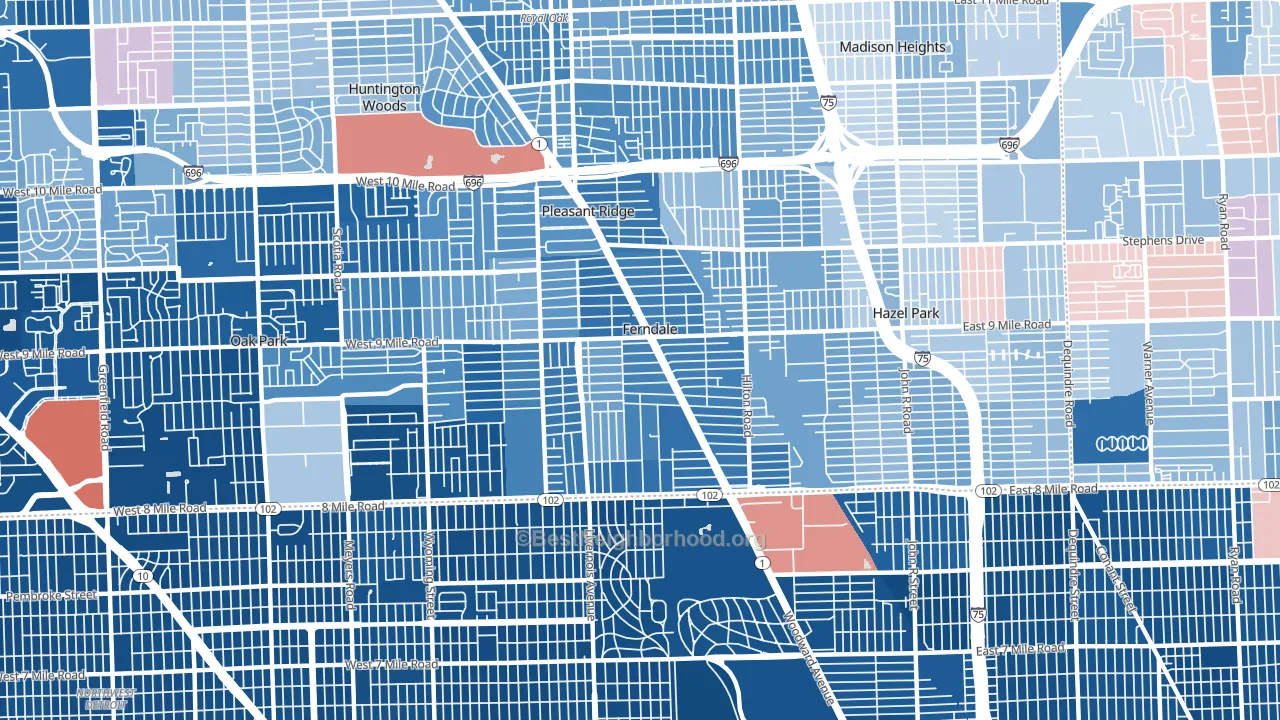 Ferndale, MI block-group political-lean map