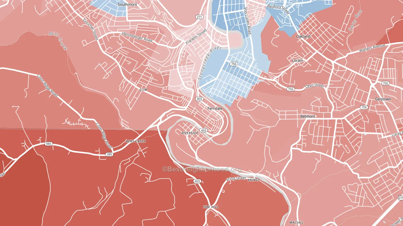 Ferndale, PA block-group political-lean map