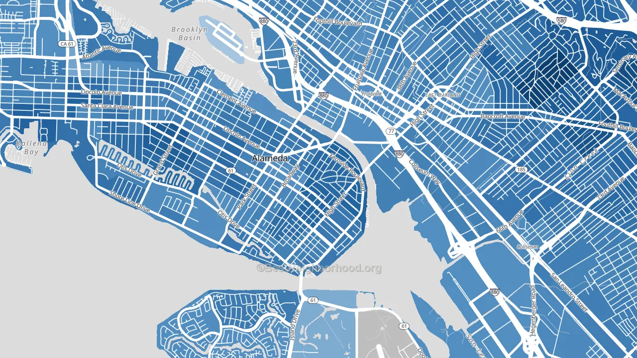 Fernside, Alameda, CA block-group political-lean map