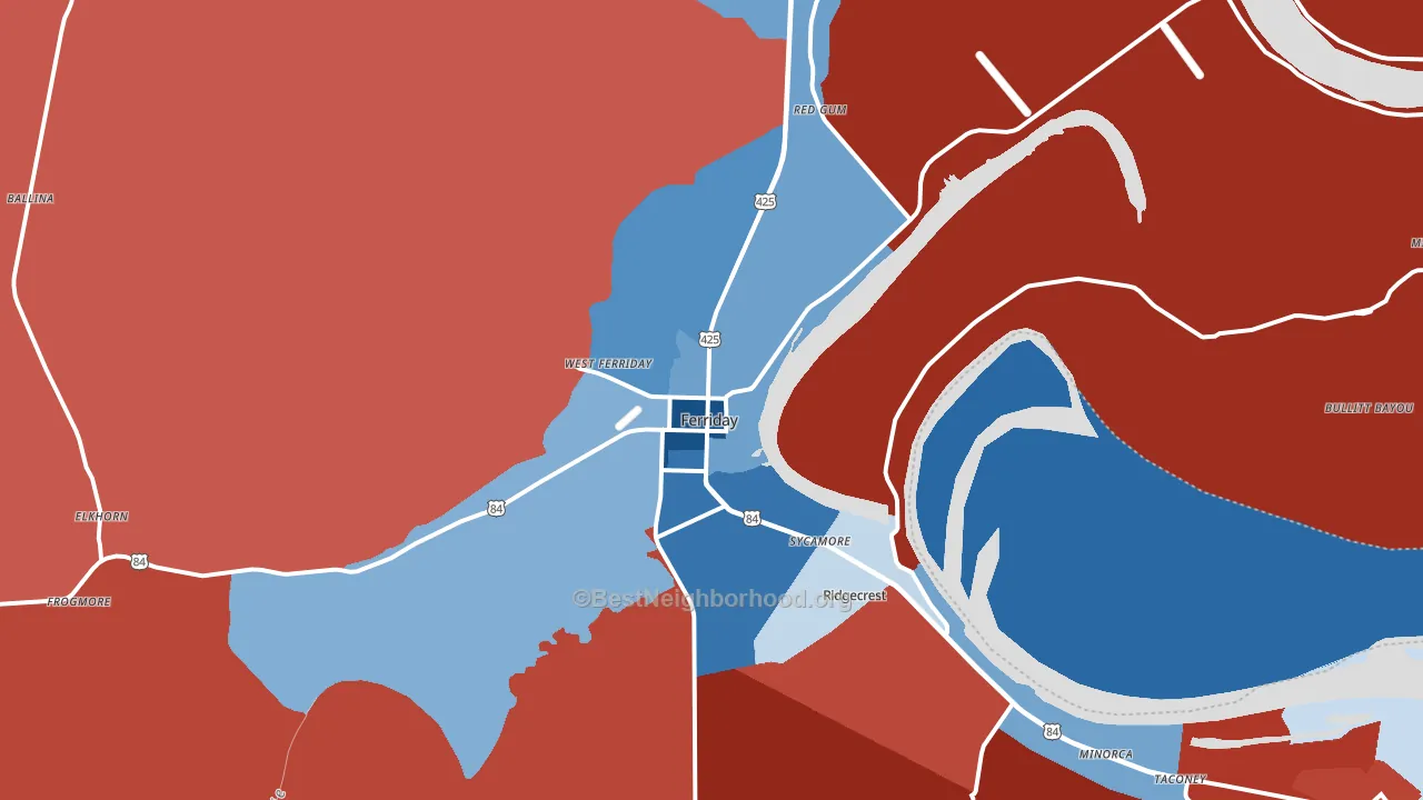 Ferriday, LA block-group political-lean map