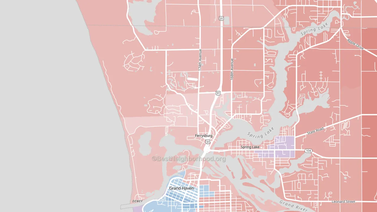 Ferrysburg, MI block-group political-lean map
