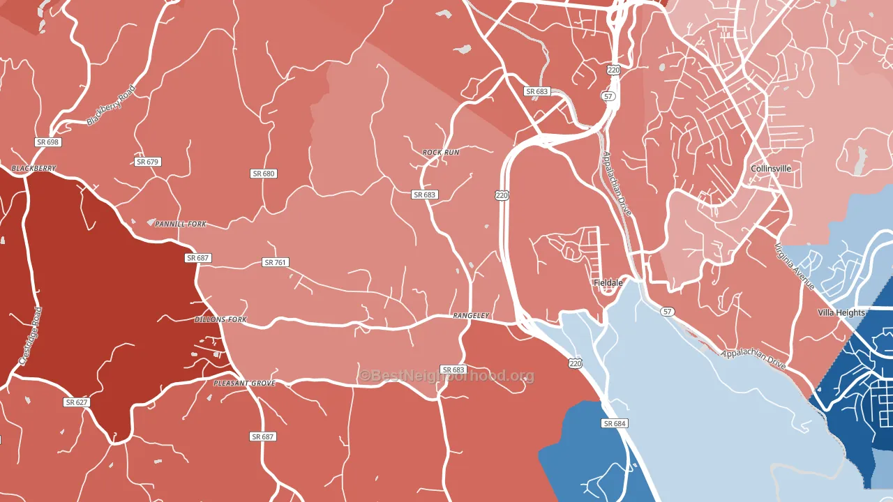 Fieldale, VA block-group political-lean map