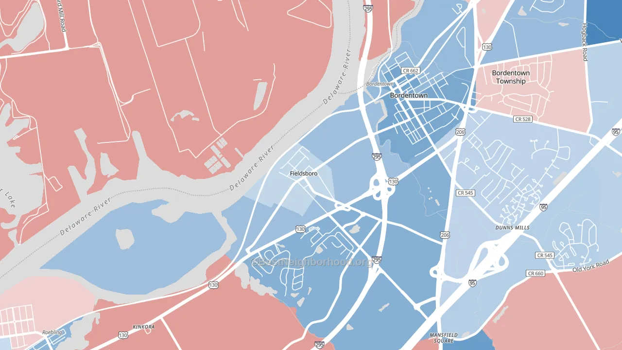 Fieldsboro, NJ block-group political-lean map
