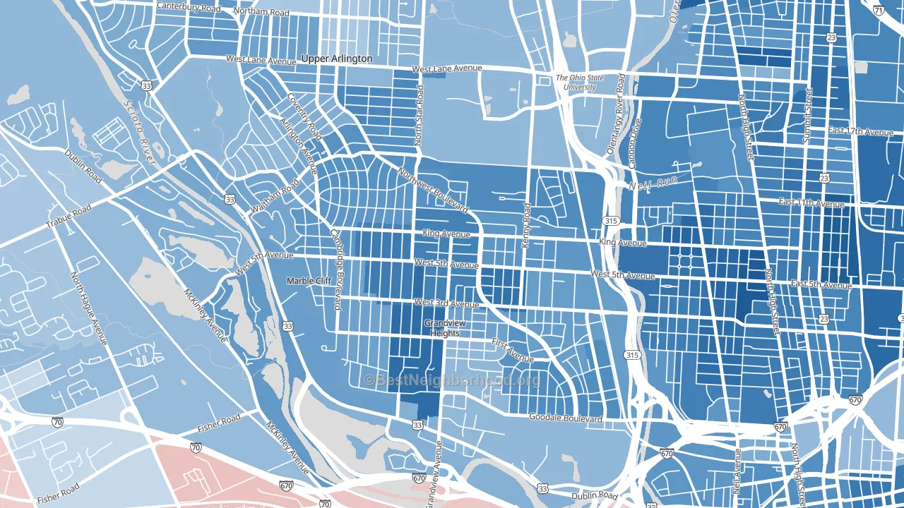 Fifth by Northwest, Columbus, OH block-group political-lean map