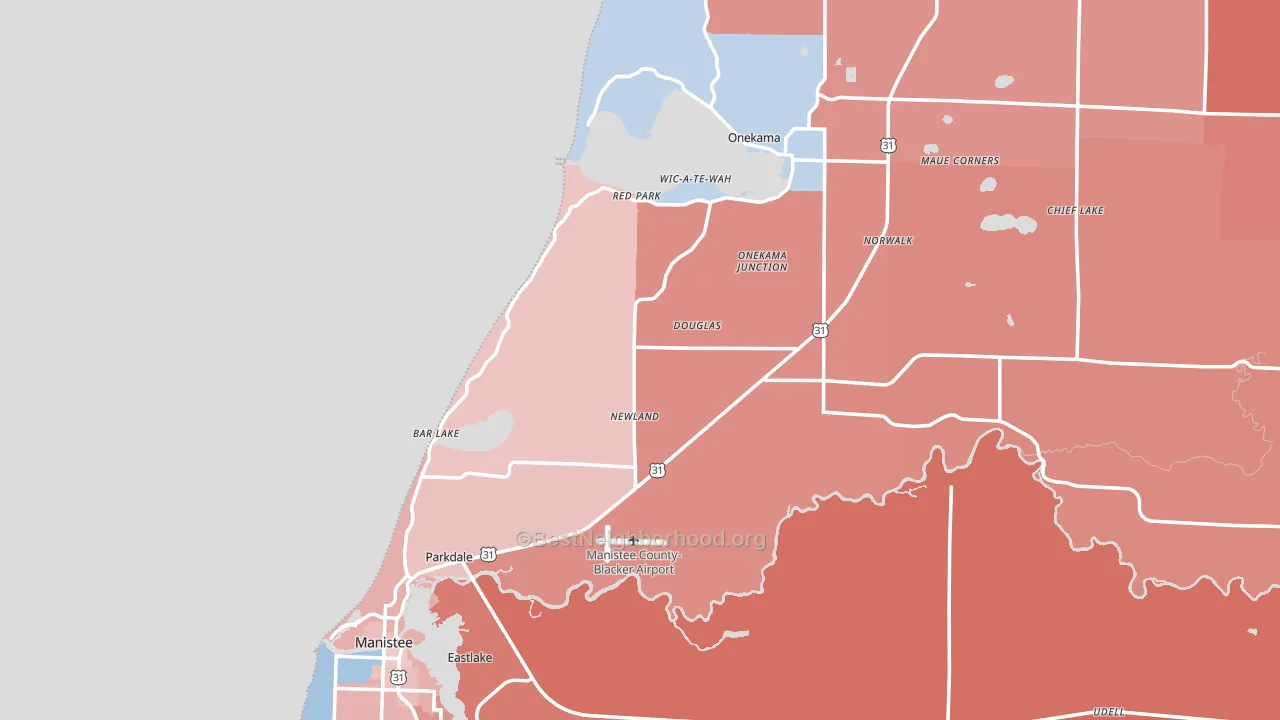 Filer City, MI block-group political-lean map