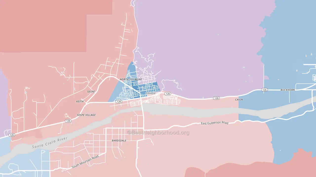 Fillmore, CA block-group political-lean map