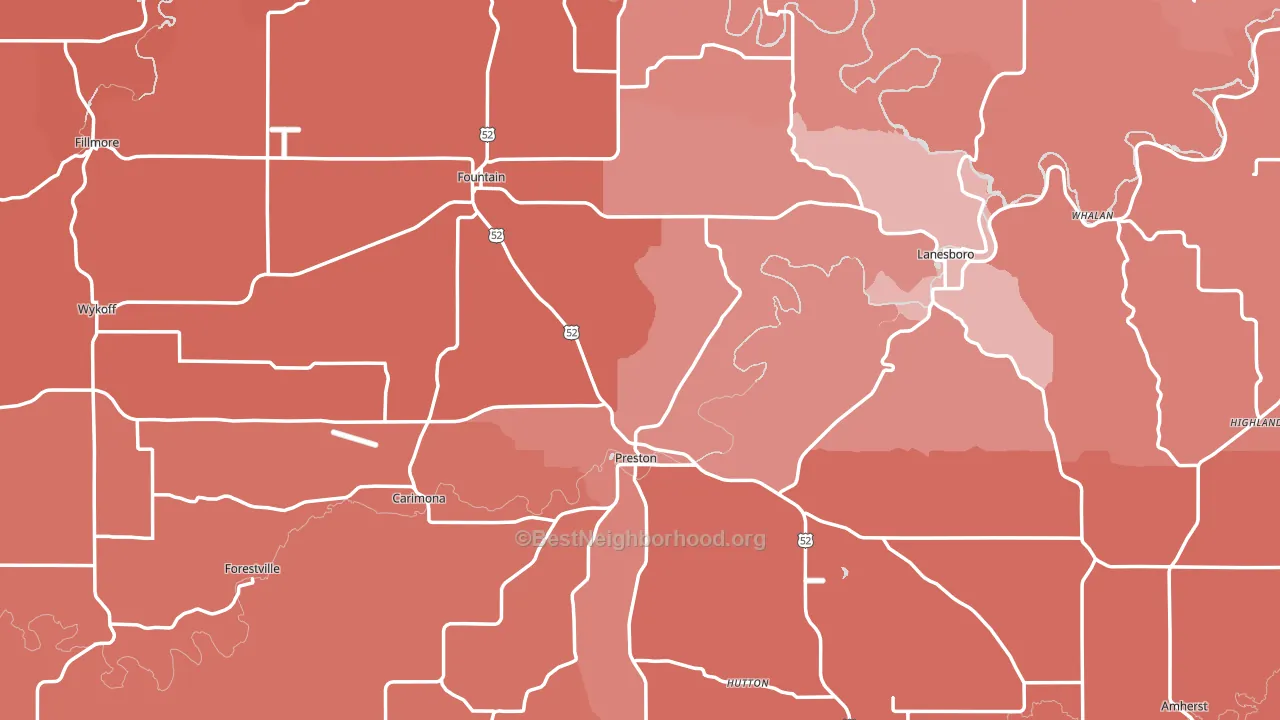 Fillmore County, MN block-group political-lean map