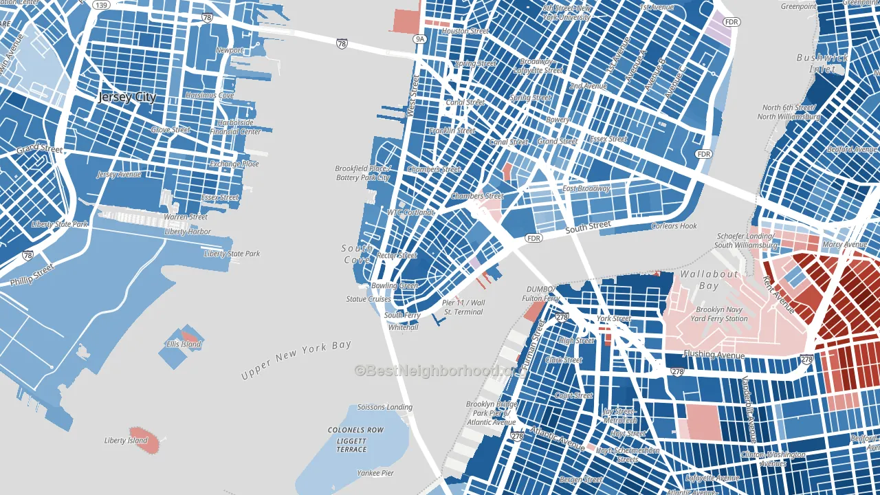 Financial District, Manhattan, NY block-group political-lean map