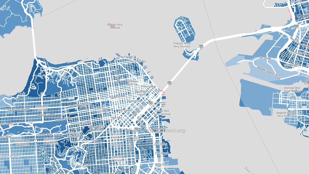 Financial District, San Francisco, CA block-group political-lean map